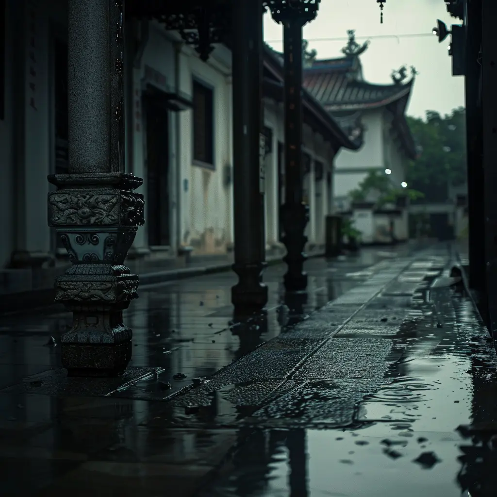 Rainy alleyway in Armenian Street Heritage Enclave, Penang
