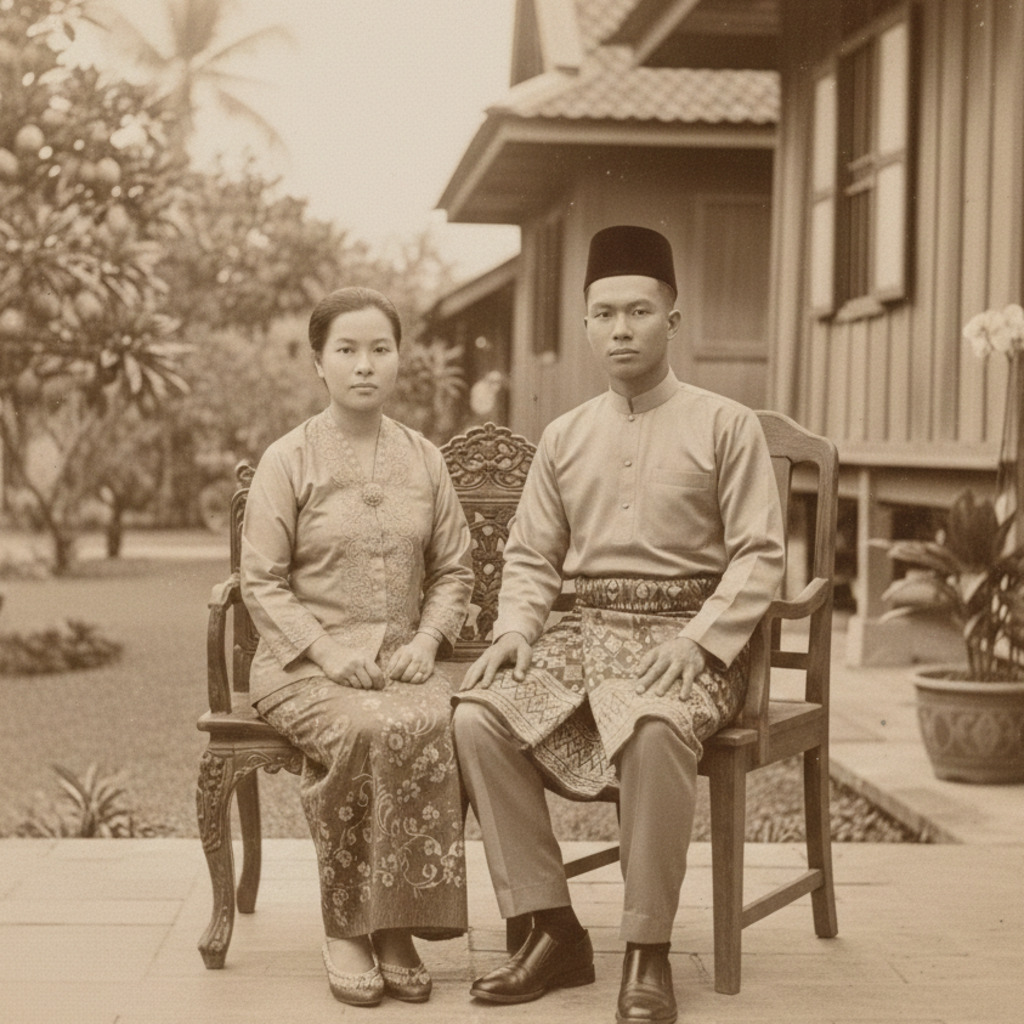 Baba Nyonya Couple Outside Their House
