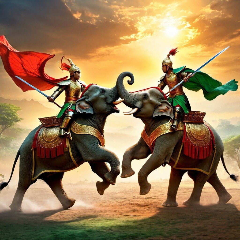 KIng Naresuan vs Mingyi Swa In Epic Elephant Battle