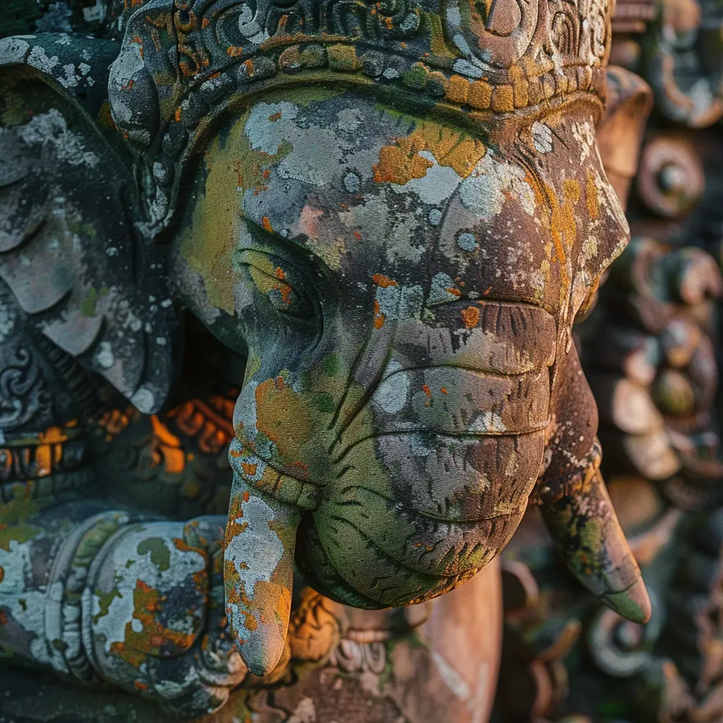 Moss-covered stone elephant statue, a symbol of Chiang Mai heritage.
