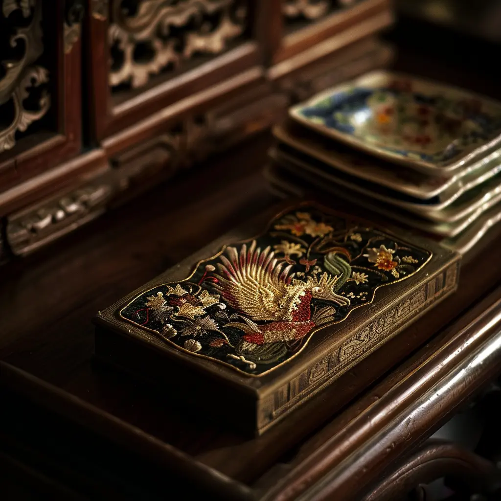 Peranakan teacups and teapot with dragon motif at Pinang Peranakan Mansion