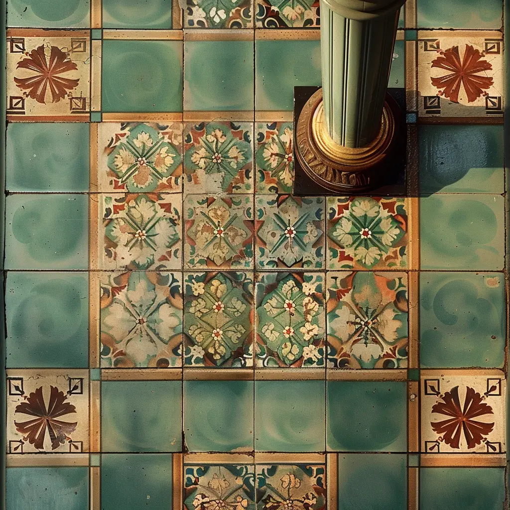 Pinang Peranakan Mansion: ornate tiles and column