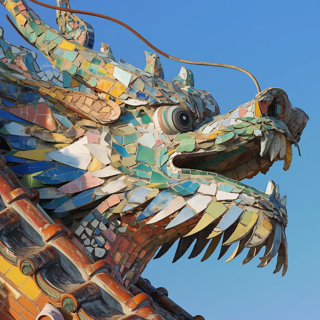 Mosaic dragon head detail from Leong San Tong Khoo Kongsi