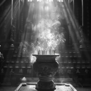 Incense sticks burning in a pot at Leong San Tong Khoo Kongsi