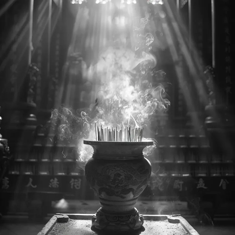 Incense sticks burning in a pot at Leong San Tong Khoo Kongsi