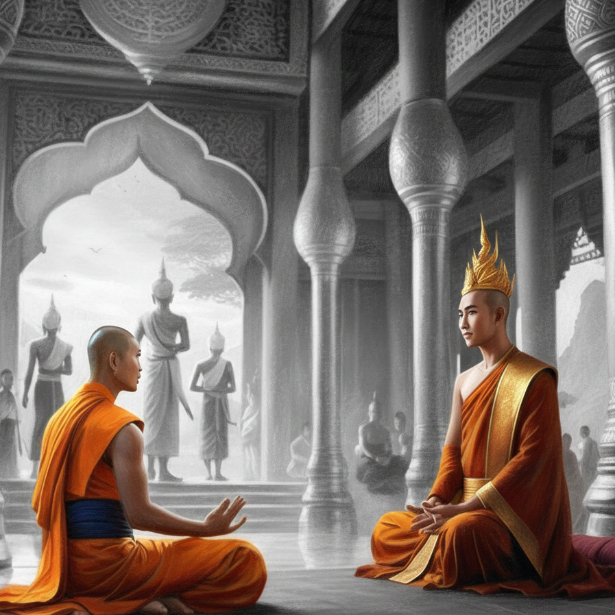 Lanna King Sitting Down Talking To Monk