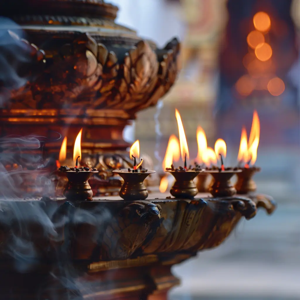 Doi Suthep Chiang Mai: Row of oil lamps with smoke