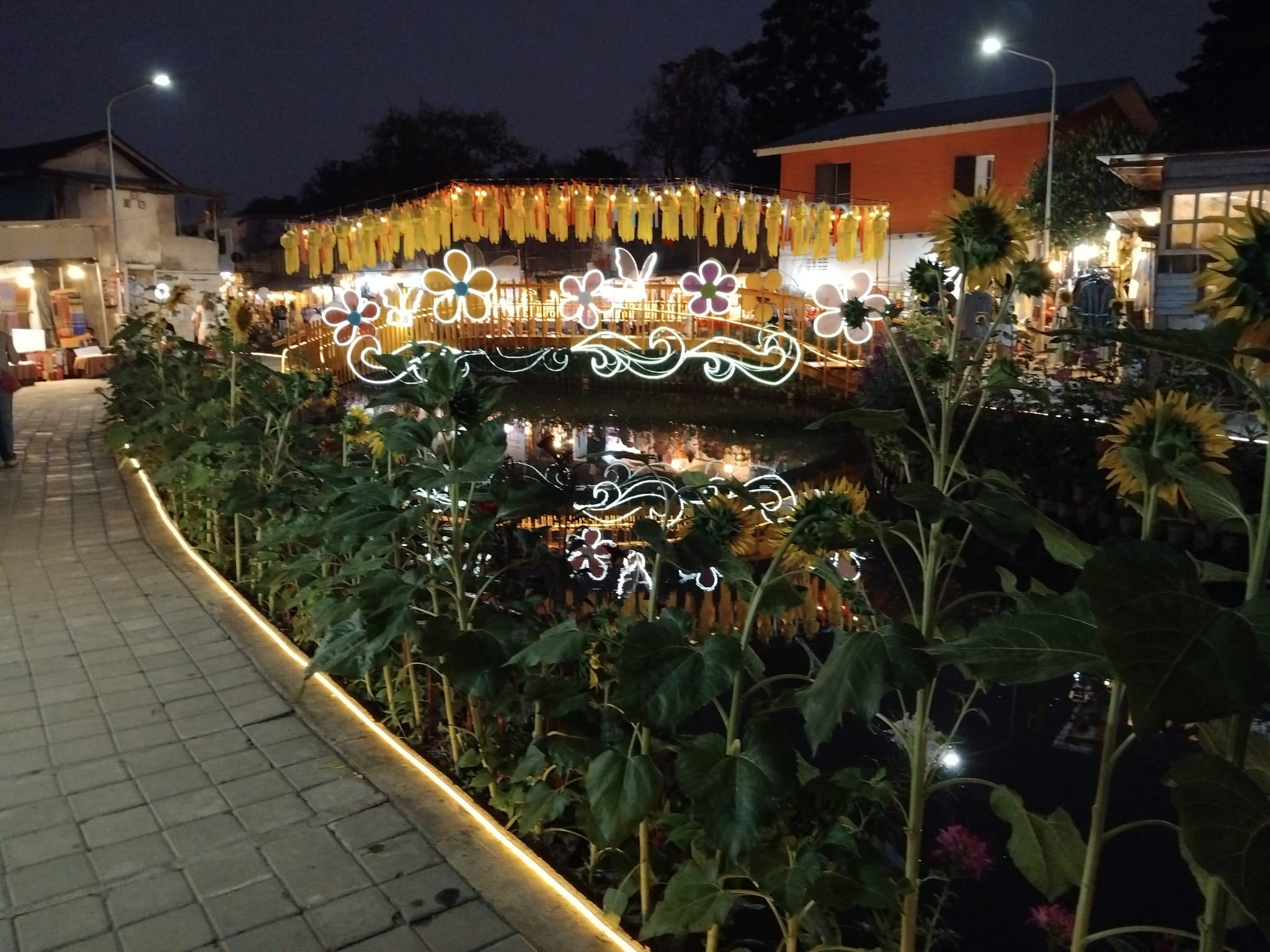 Mae Kha Canal Foot Bridge In Evening