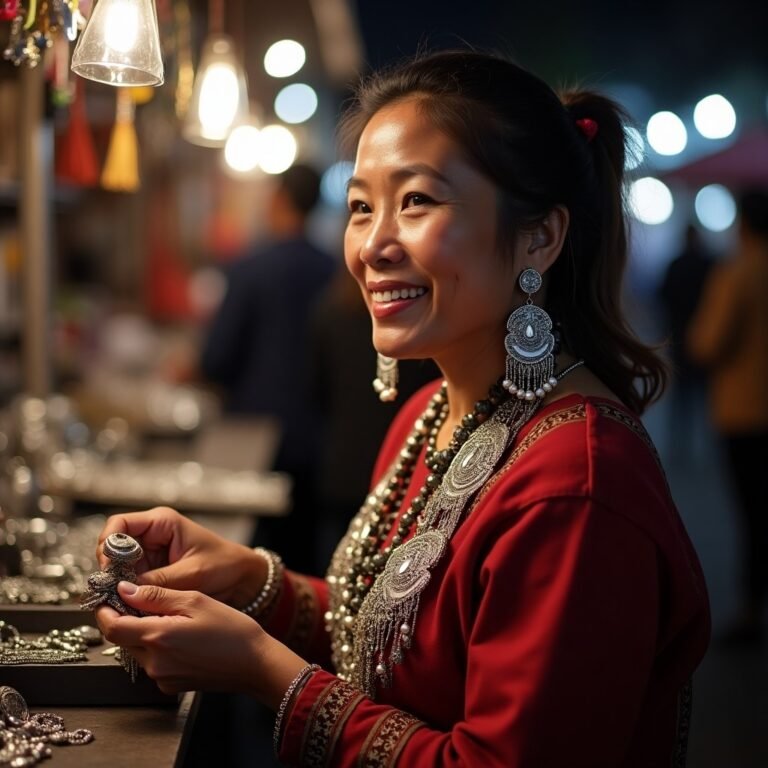 Hilltribe Street Vendor Selling Silver Jewellry