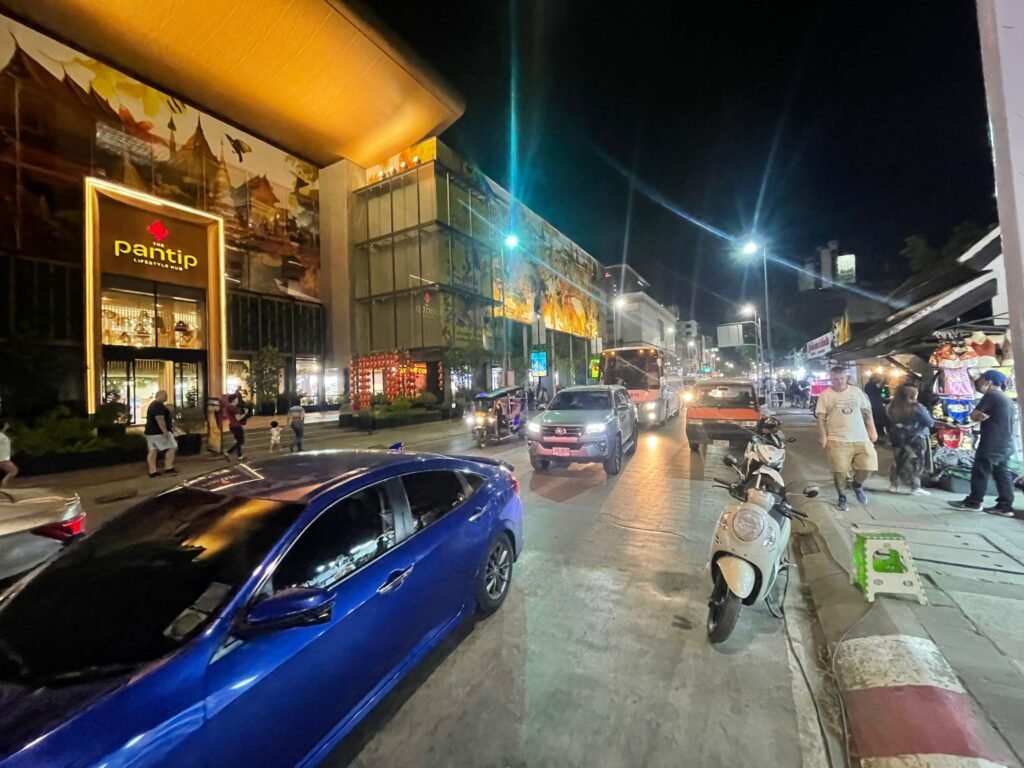 Night Street Scene Outside Panthip Plaza On Chiang Klan Road