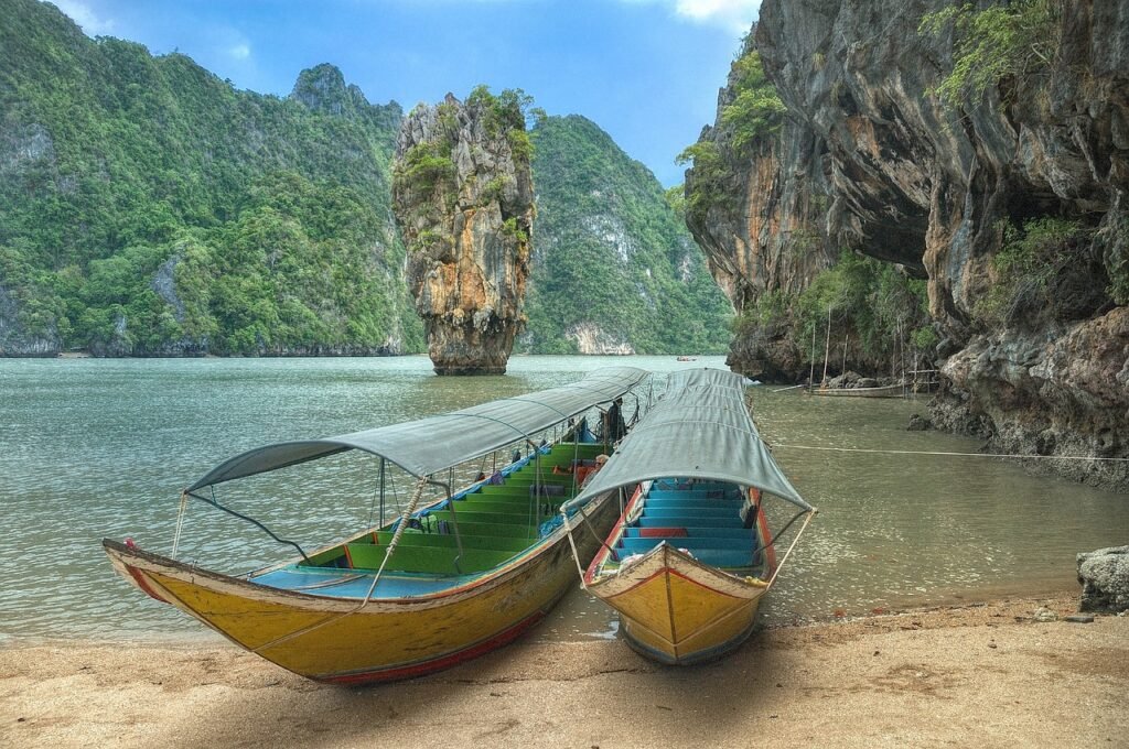 Beach With Boats Moored Up On Shore