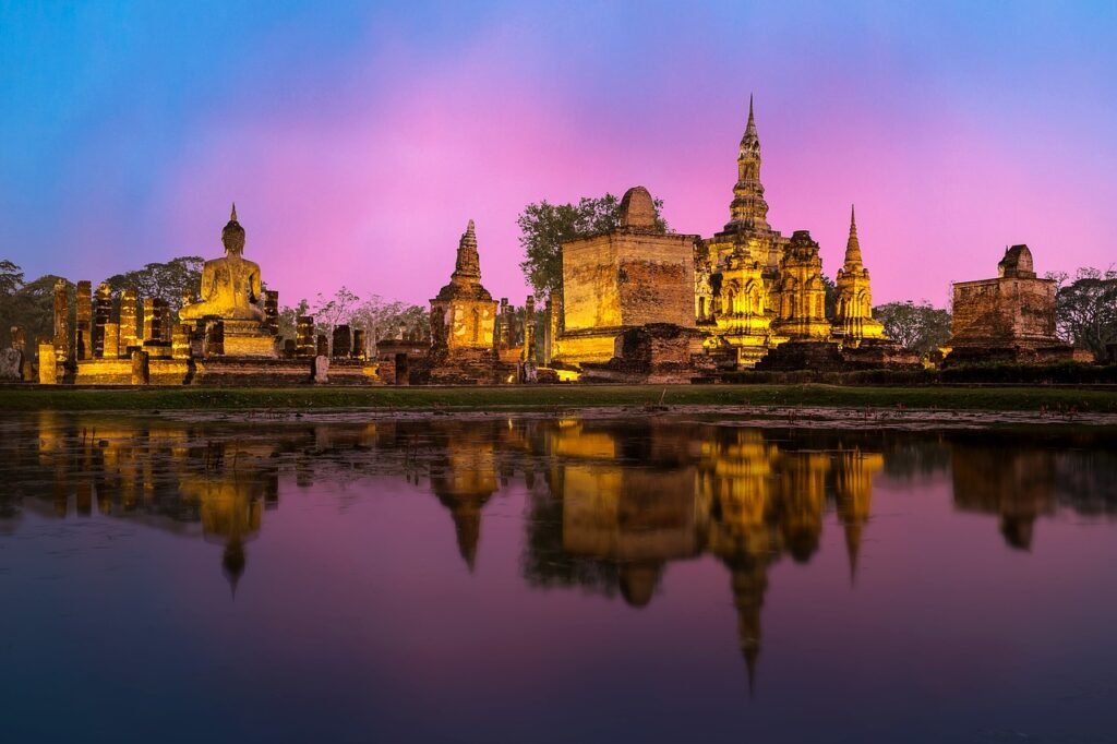 Temple As Sunsets At Ayutthaya Heritage Site