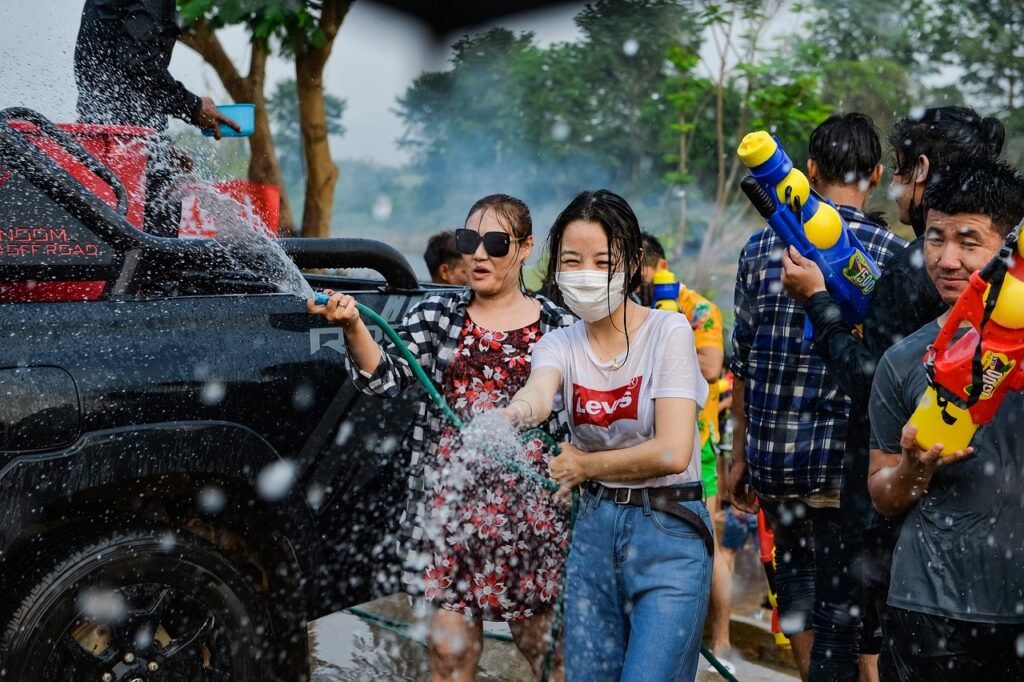 Water Gun Fight At Songkran Thai New Year In Chiang Mai