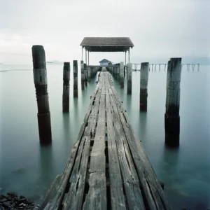 Wooden jetty leading to a covered structure at Clan Jetties Penang