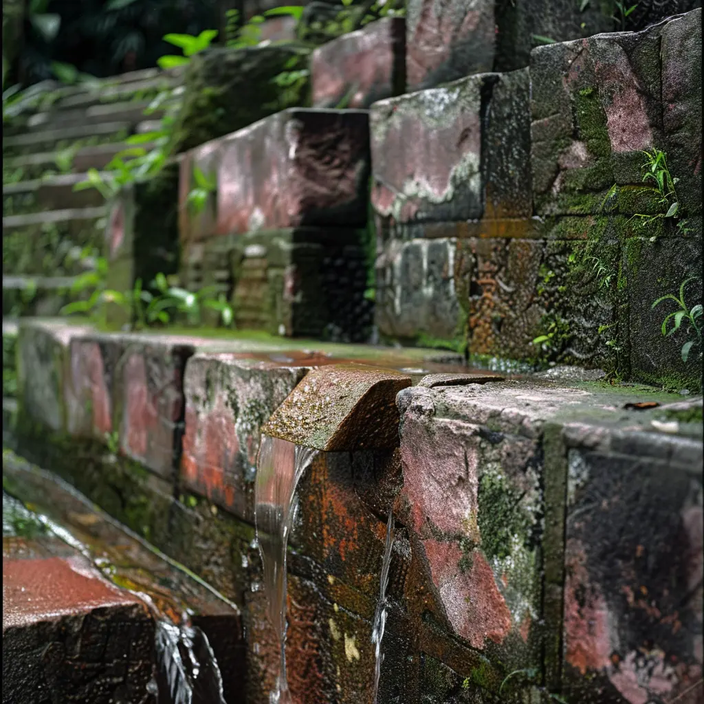 Monk walking down stone steps at Kek Lok Si Temple, Penang, with city view