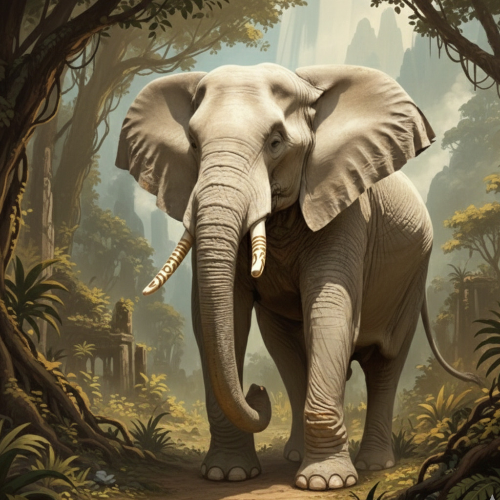 White Elephant Walking A Path Through Chiang Mai Forest