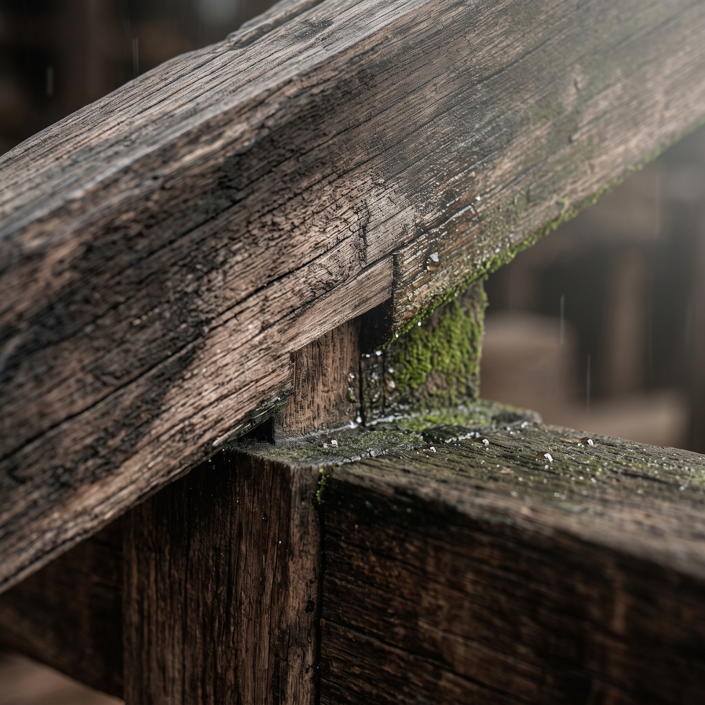 Mossy wooden beams on the Monks Trail leading to Wat Phra Lat