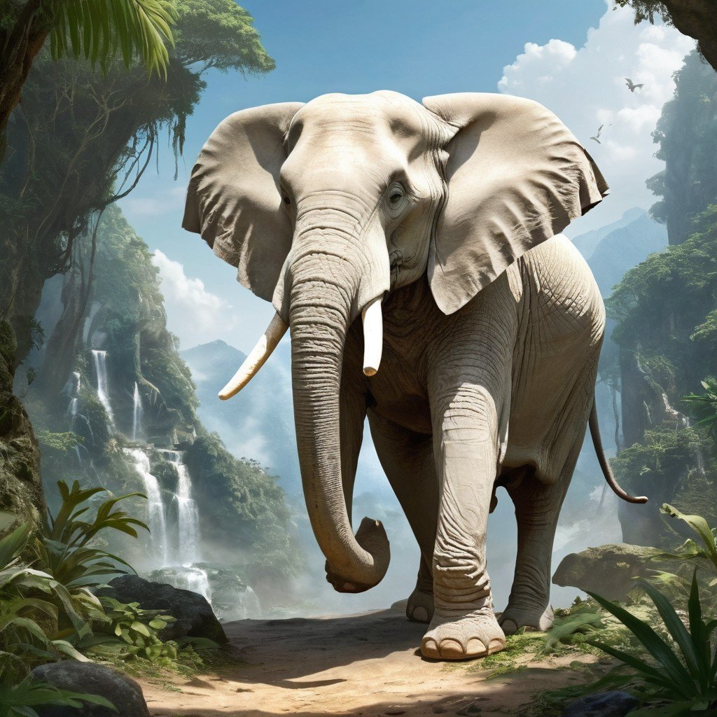 White Elephant Walking A Path Through Chiang Mai Forest
