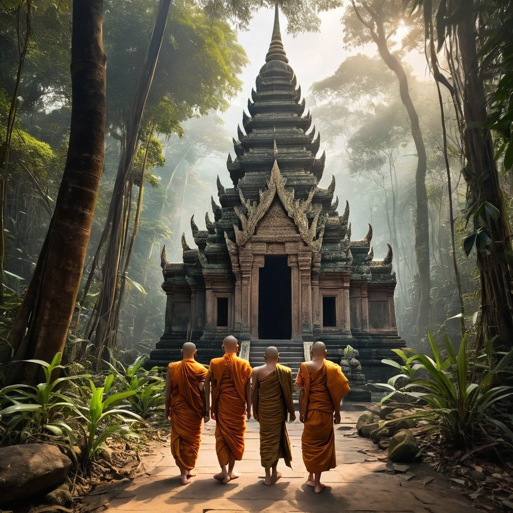 Buddhist Monks Approaching Buddhist Stupor At Wat Phra Lat