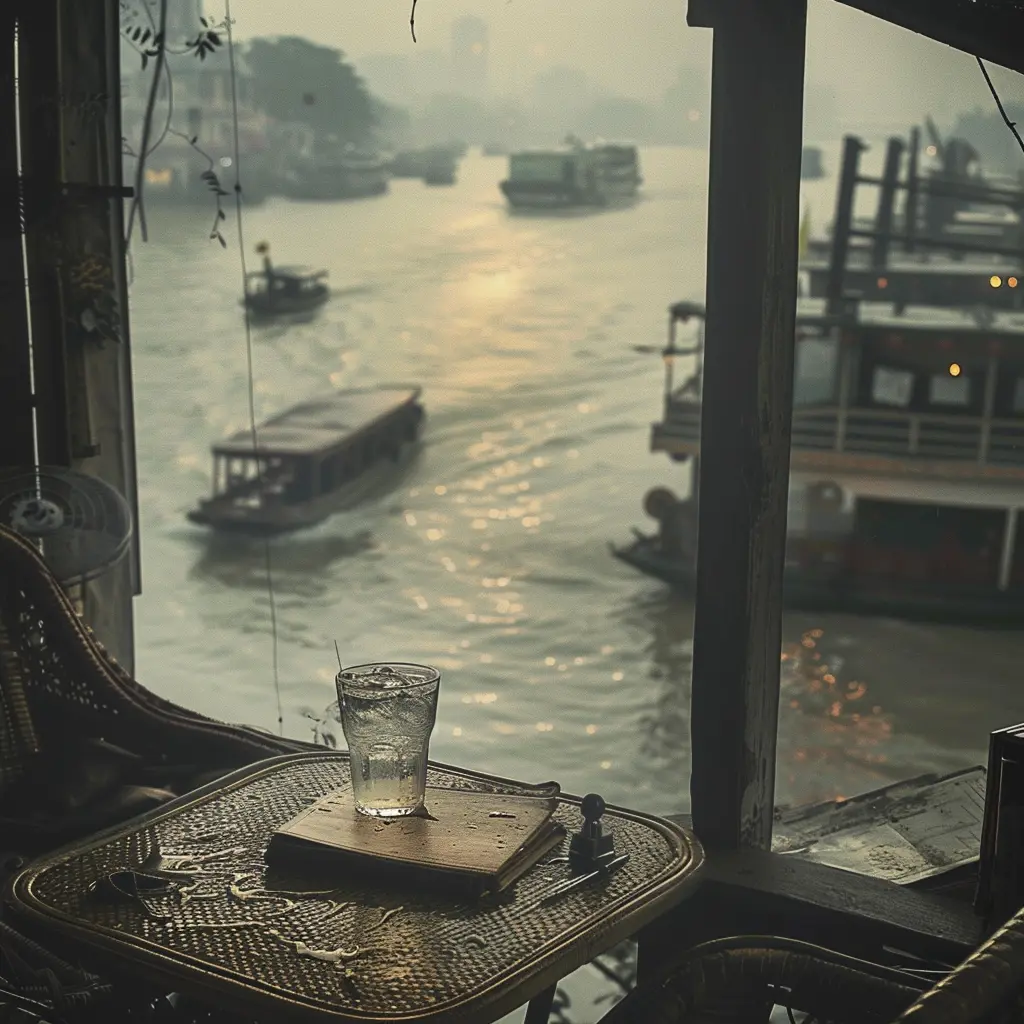 View from Mandarin Oriental, Bangkok, overlooking Chao Phraya River boats