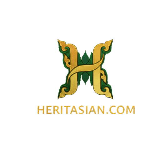 Heritasian logo: ornate gold 'H' with green accents on a green background. Heritasian.com text.