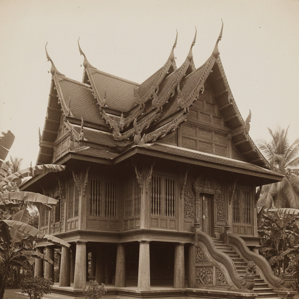 Traditional Thai house on stilts in Bangkok, reflecting the city's heritage and architecture.