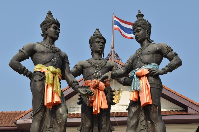 Three Kings Monument in Chiang Mai, Thailand. Heritage travel.