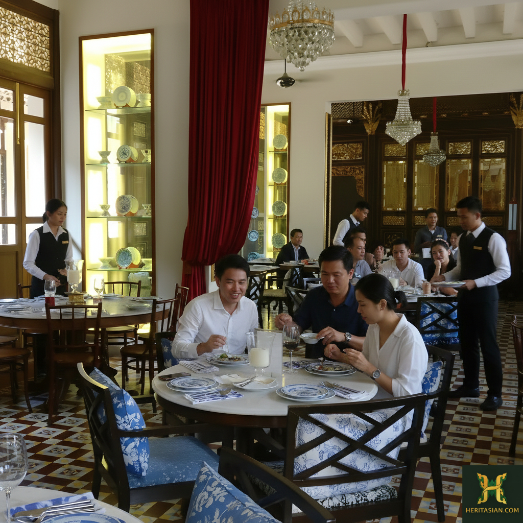 Diners enjoying a meal at Seven Terraces Georgetown, part of Stewart Lane's cultural heritage.