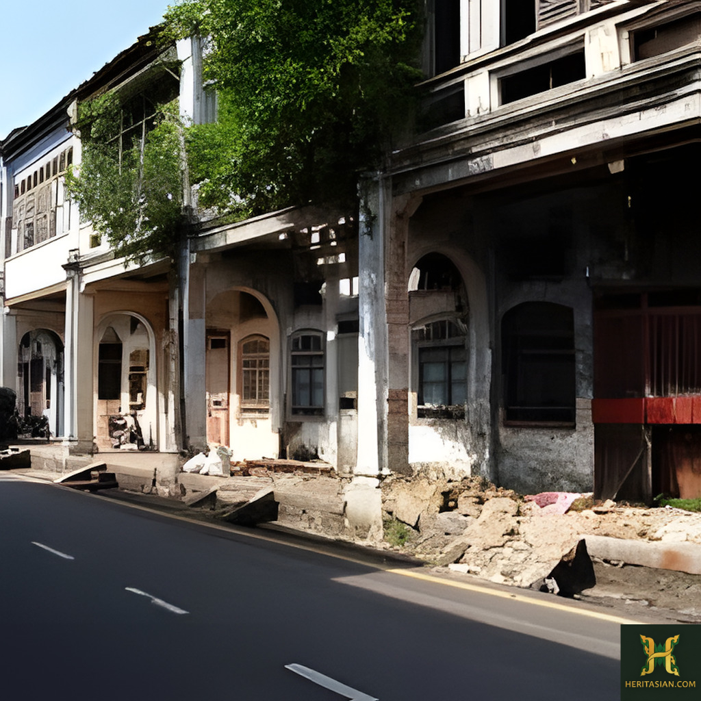 Dilapidated buildings on Stewart Lane, Georgetown, reflecting the area's historic charm.