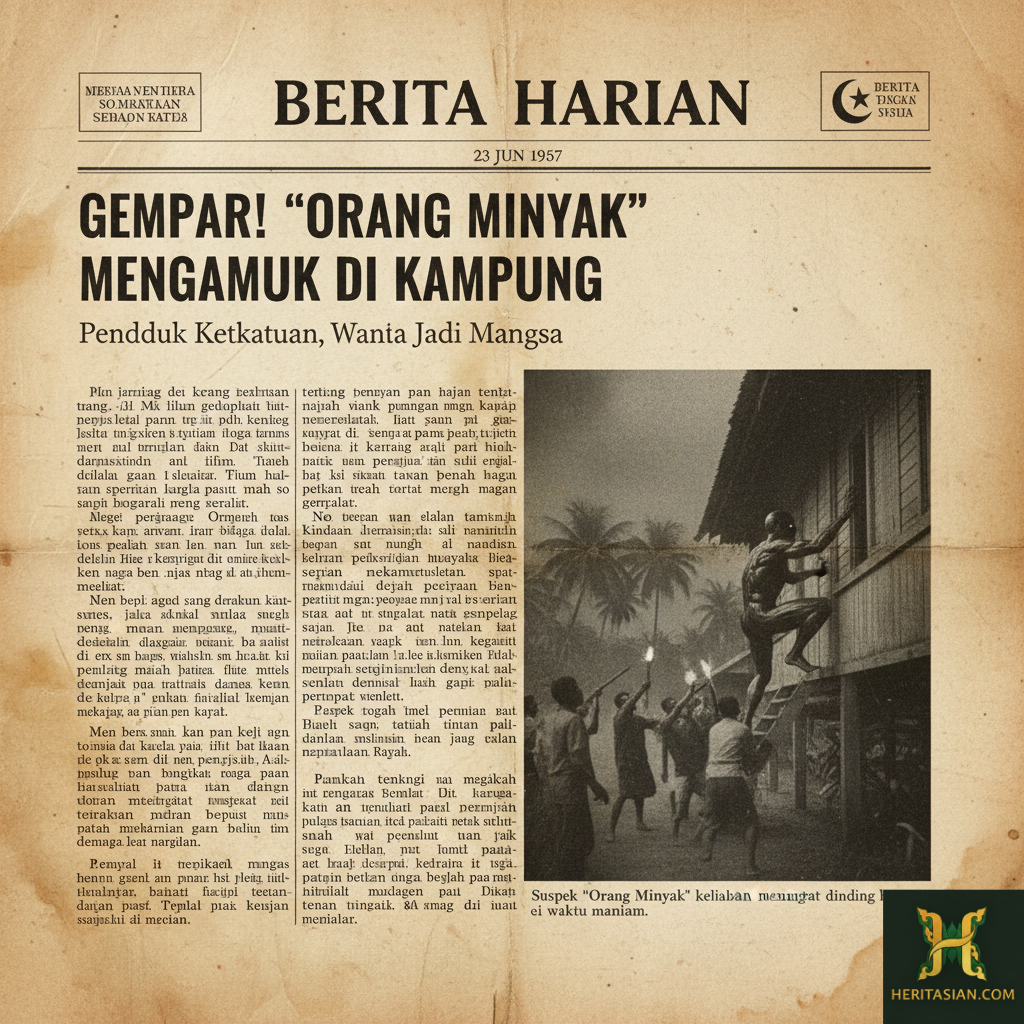 Newspaper clipping about the Orang Minyak, a Malaysian supernatural being