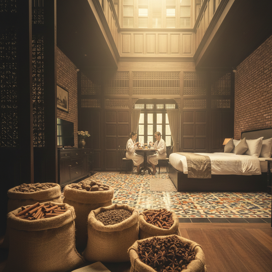 Shophouse hotels in Southeast Asia: Traditional courtyard scenes with modern city views.