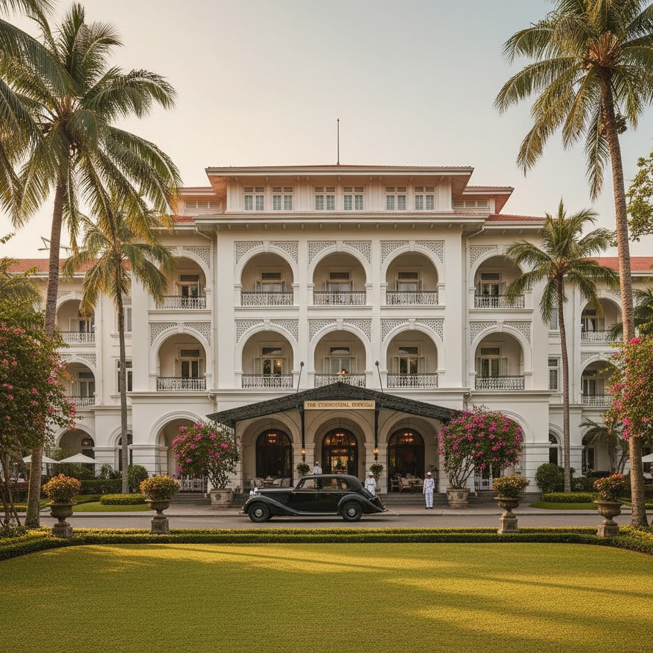 Grand facade of The Continental Hotel in Vietnam, a heritage stay with classic architecture.