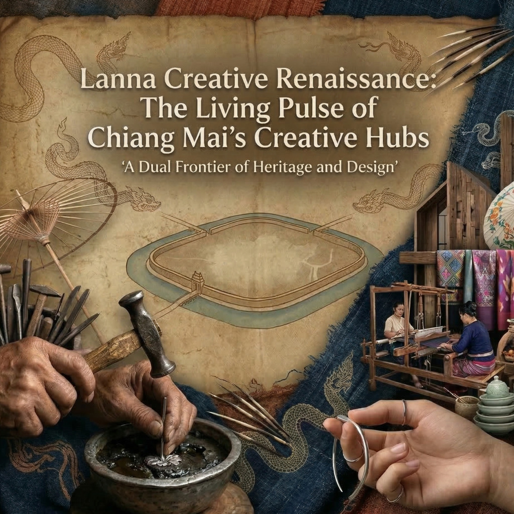 Lanna Creative Renaissance poster showcasing Chiang Mai's heritage and design hubs.