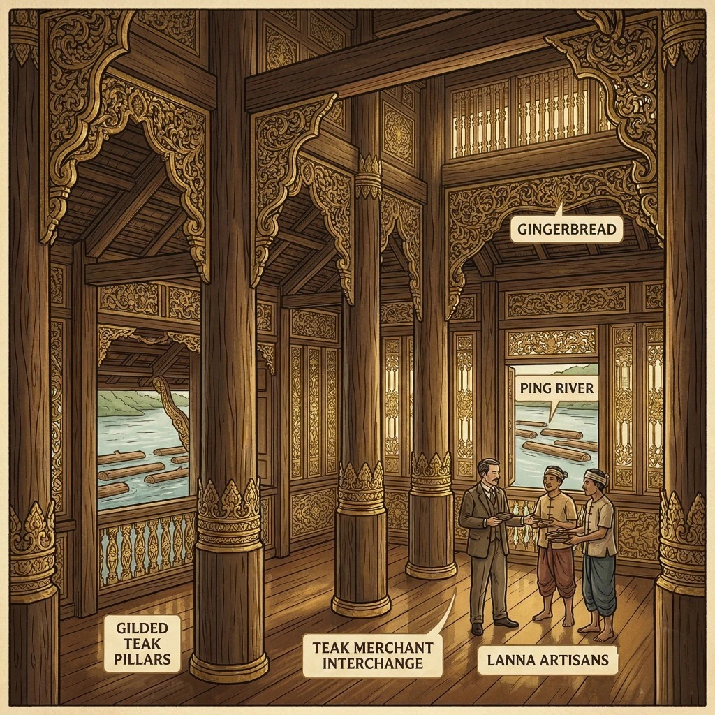 Inside a teak merchant interchange in Chiang Mai, Thailand. "Teak Trail" blog content.