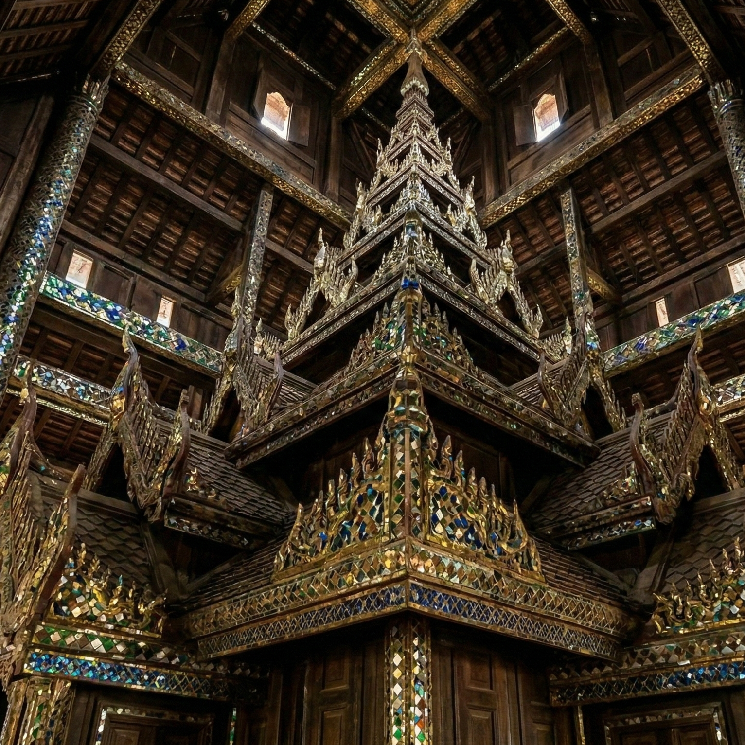 Ornate teak architecture detail in a Phrae palace, Northern Thailand.