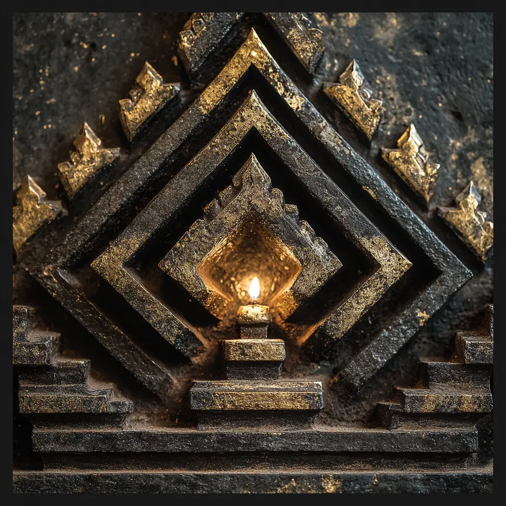 Sattapan cosmology architecture: Seven tiers design with central light.