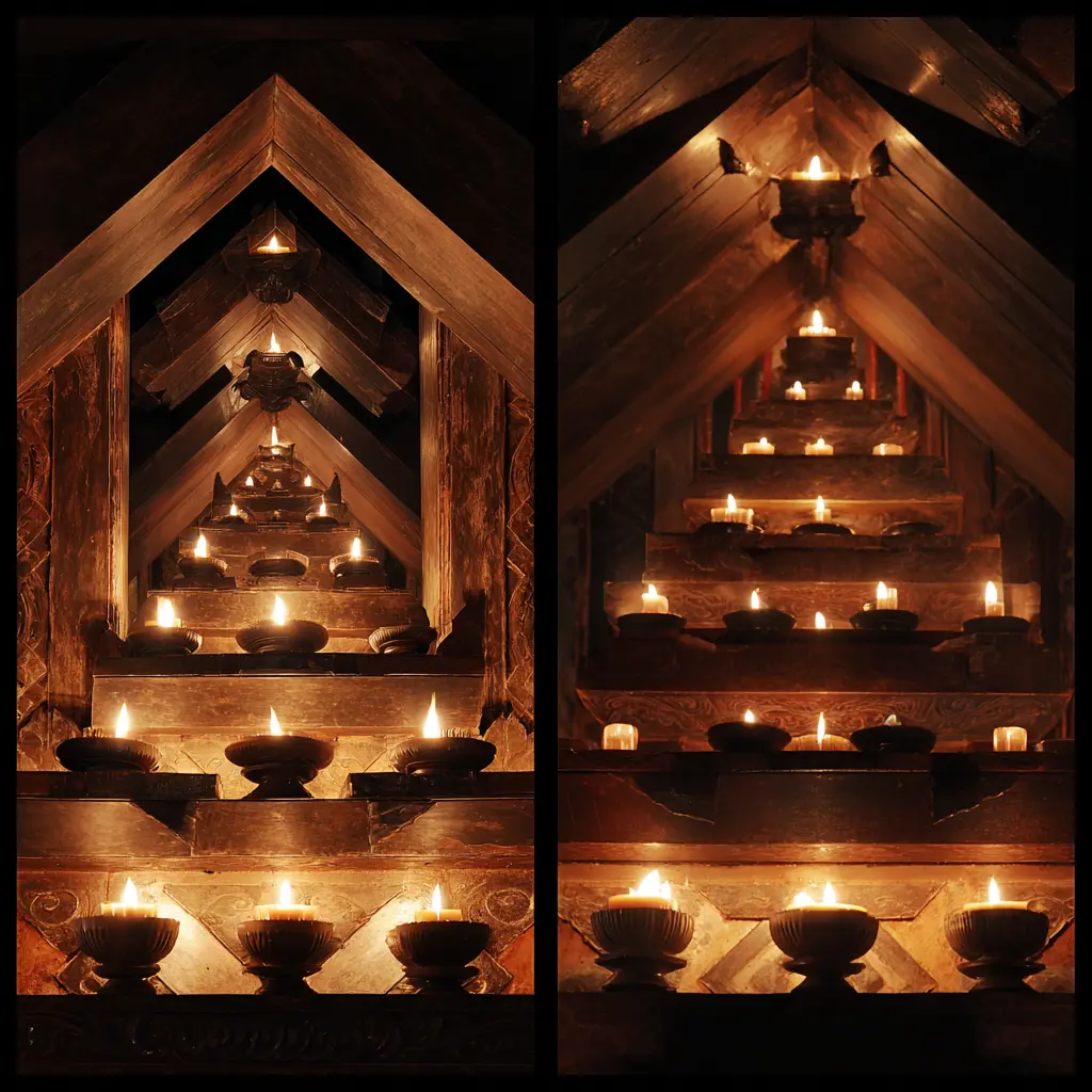 Sattapan cosmology: Seven tiers of candles in Lanna architecture.