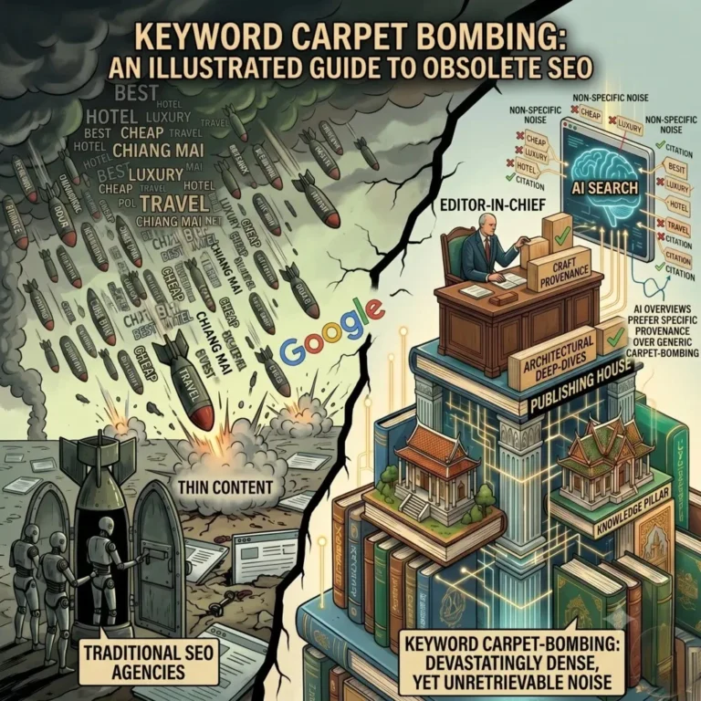 Keyword carpet bombing vs. AI SEO: Thin content bombs vs. knowledge pillars.