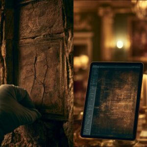 Heritage Hotel Index: Tablet displays blueprint of historic hotel, a user guide.