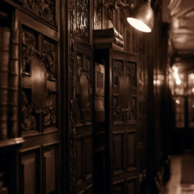 Heritage hotel index pillar one: antique wooden library door with hidden ventilation