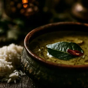 Green curry with rice, a dish from The Peninsula Continuum.