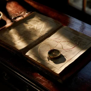 Antique open book with map and compass, suggesting reading paths
