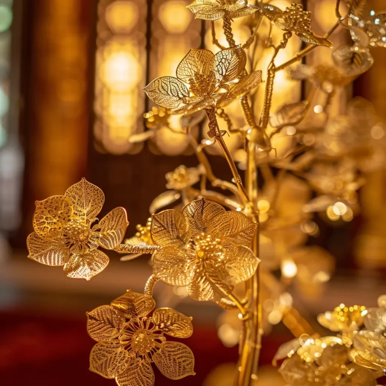Golden filigree orchid flowers, travel design Southeast Asia