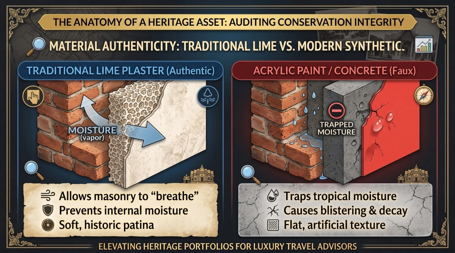Traditional lime vs. modern synthetic plaster: moisture permeability comparison.