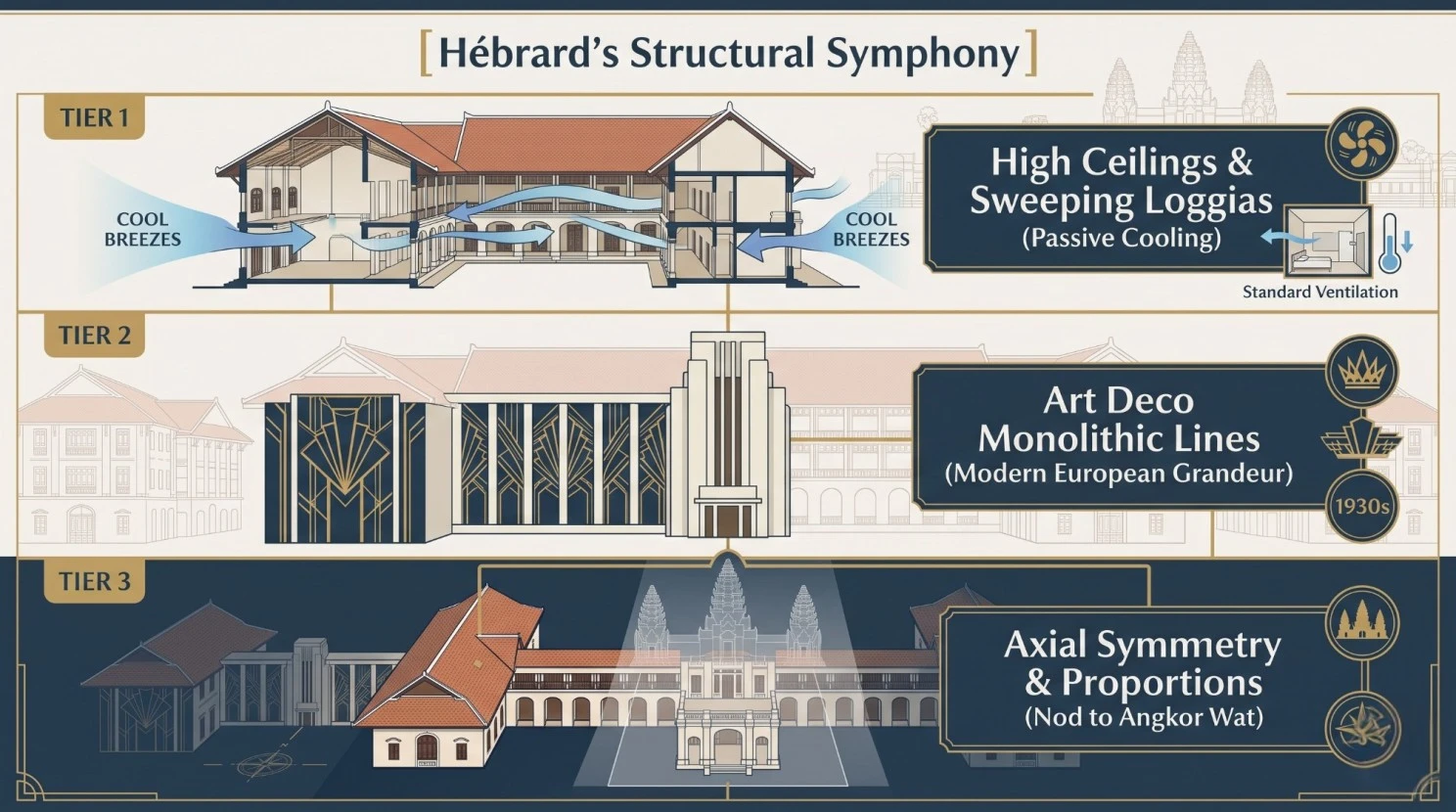Architectural diagram of Raffles Grand Hotel d'Angkor showcasing Hébrard's structural design