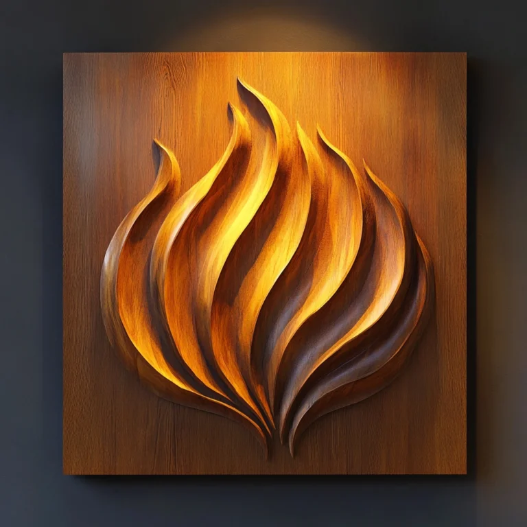 Baan Tawai wood carving art: a wooden flame sculpture.