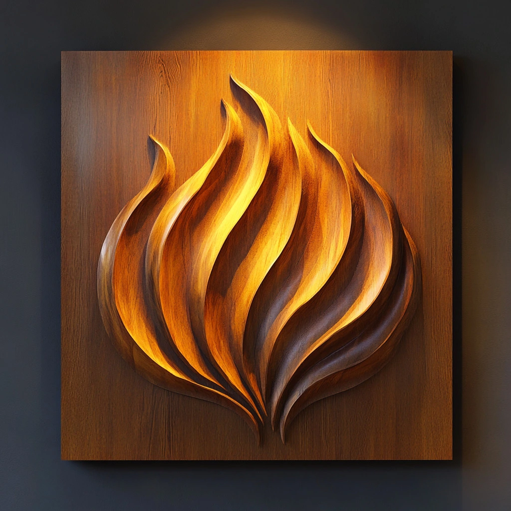 Baan Tawai wood carving art: a wooden flame sculpture.