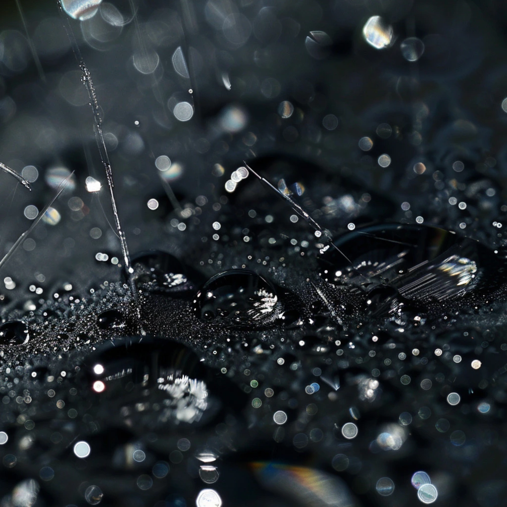 Water droplets on textured surface, reflecting light, Bo Sang Thai crafts